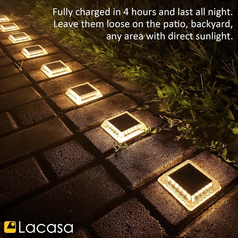 La Casa أضواء سطح شمسية، 8 حزمة 30LM أضواء رصيف LED دافئة بيضاء 2700K، أضواء خطوات تعمل بالطاقة الشمسية في الهواء الطلق، تضيء طوال الليل، مقاومة للماء IP68، تشغيل/إيقاف تلقائي لحدائق السلالم وممرات الإضاءة. - Image 5